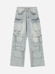 Washed Multi-pocket Work Jeans - 1830