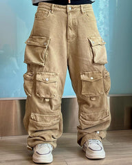 Wasteland Style Washed Distressed Thickened Pocket Cargo Trousers - 1926