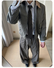 Plaid Polo Stitching Winter Coat