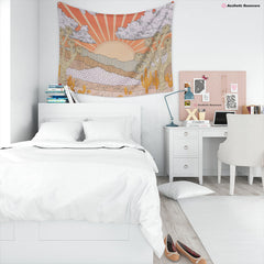 Aesthetic Mountain Sunset Tapestry