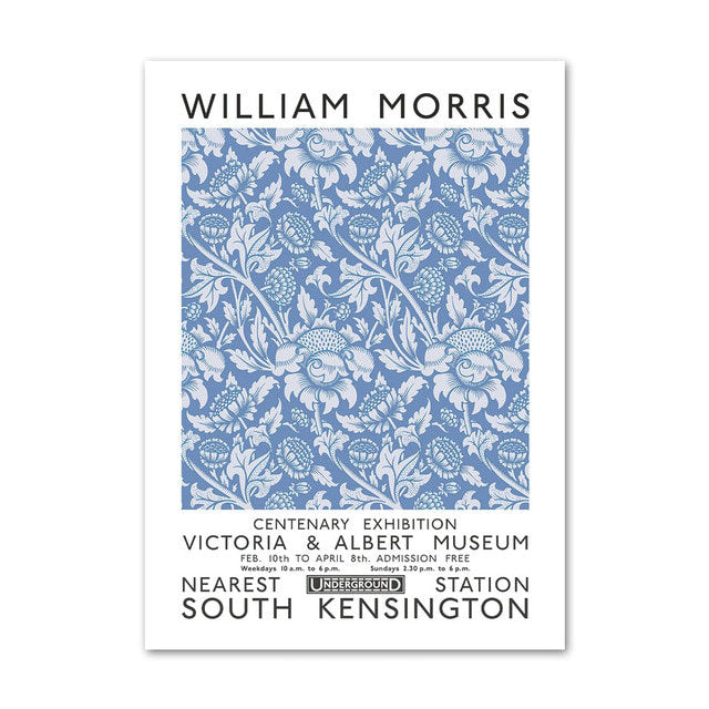 WM Blue Floral Art Canvas Posters