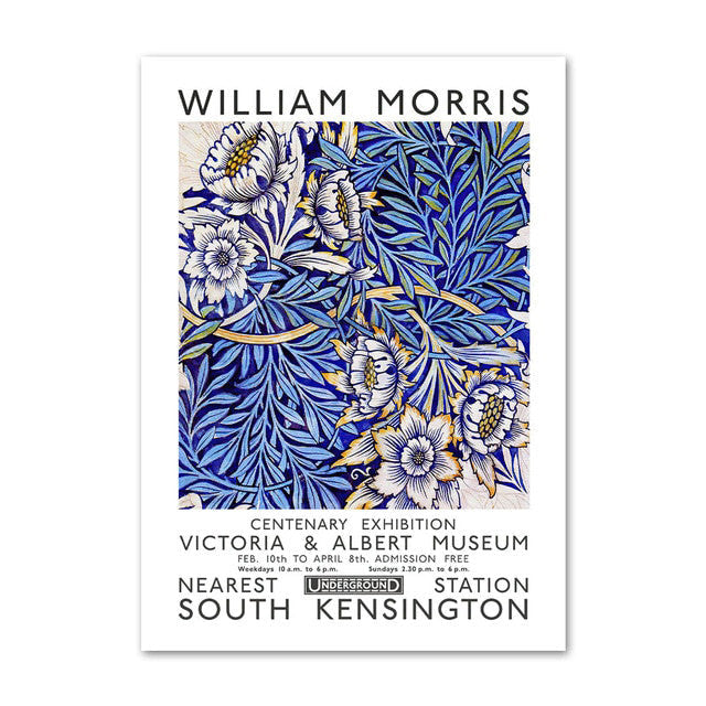 WM Blue Floral Art Canvas Posters