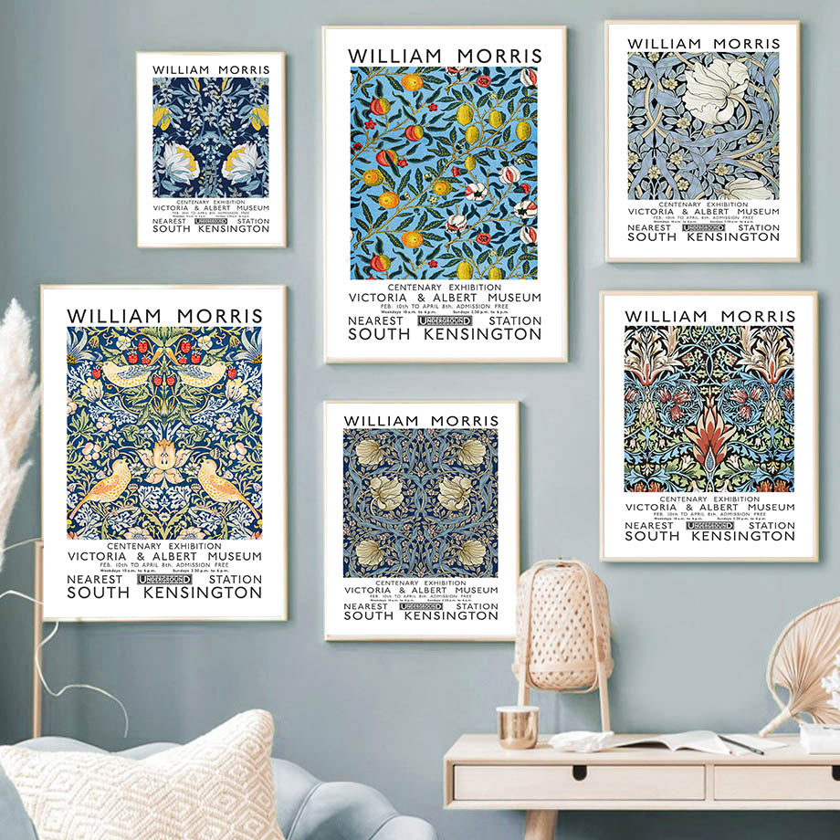 WM Blue Floral Art Canvas Posters