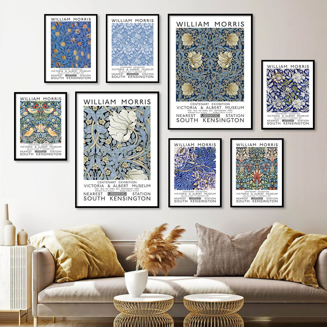 WM Blue Floral Art Canvas Posters