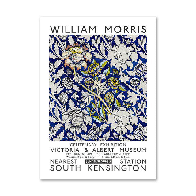 WM Blue Floral Art Canvas Posters