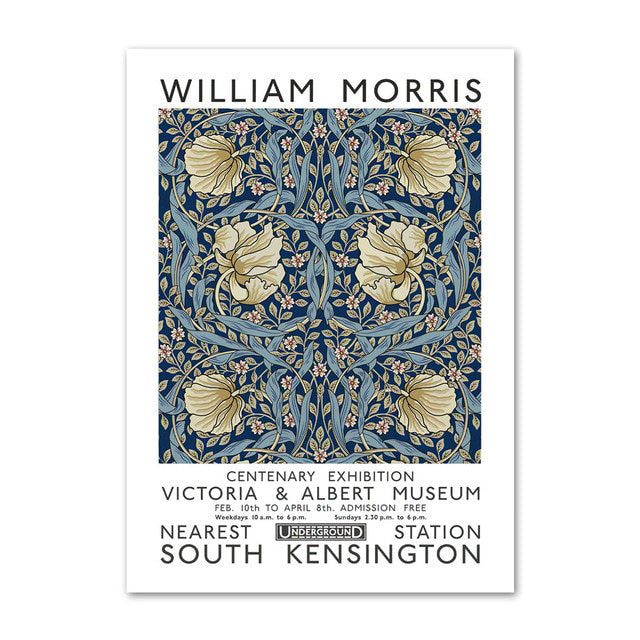 WM Blue Floral Art Canvas Posters