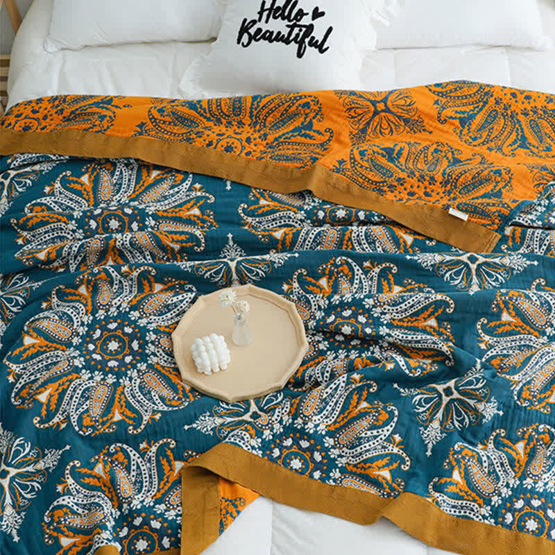 Flower Cotton Gauze Quilt Reversible Blanket