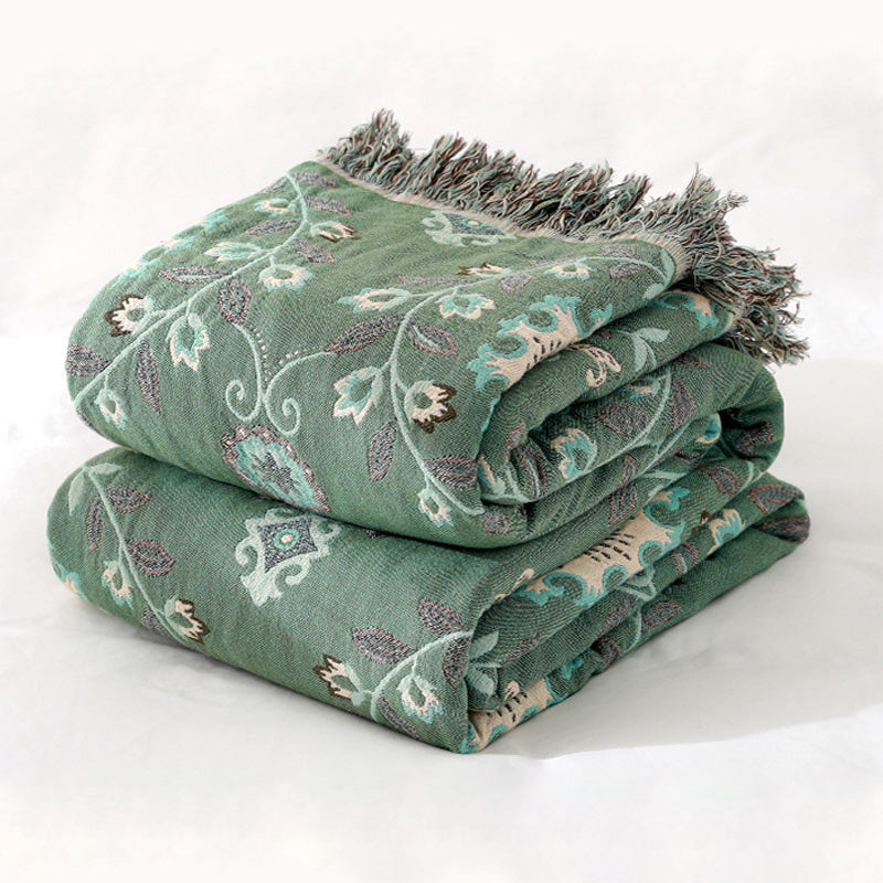 Retro Cotton Gauze Reversible Tassel Quilt