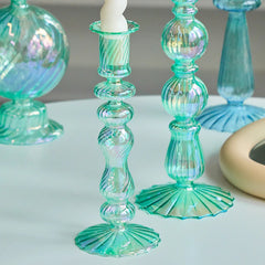 Aqua Blue Glass Candle Holder