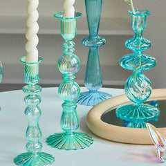 Aqua Blue Glass Candle Holder