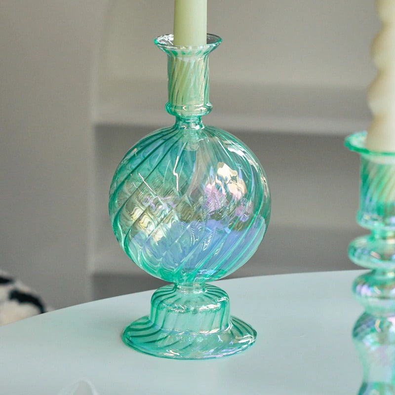 Aqua Blue Glass Candle Holder