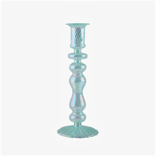 Aqua Blue Glass Candle Holder