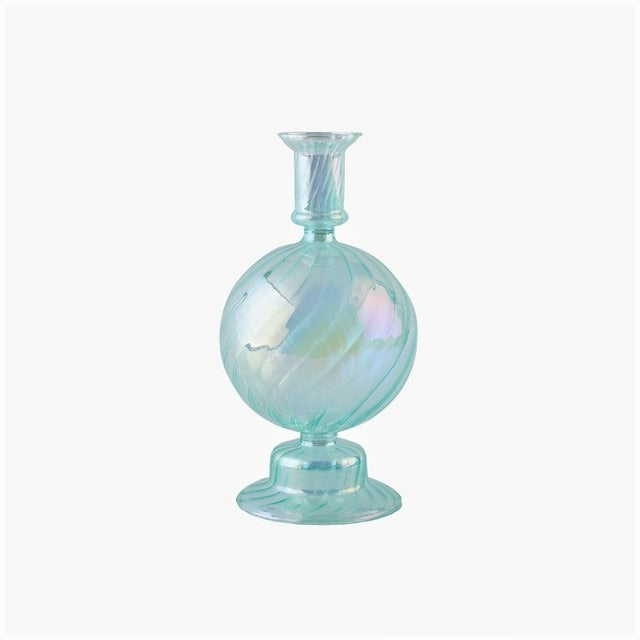 Aqua Blue Glass Candle Holder