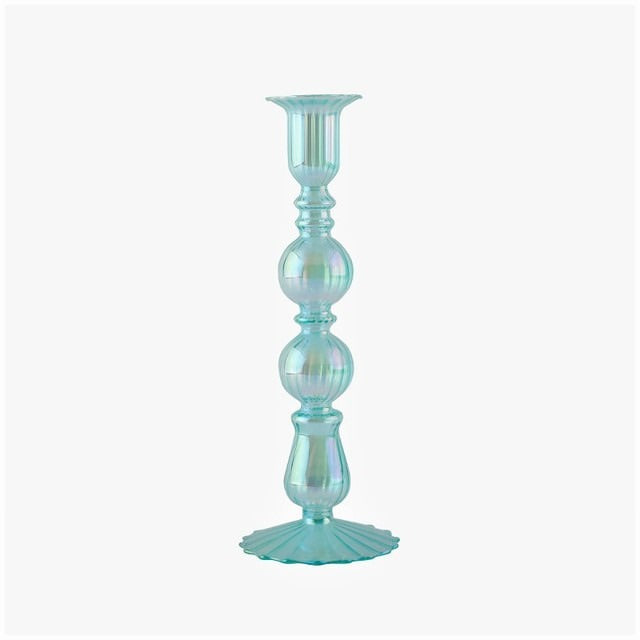 Aqua Blue Glass Candle Holder