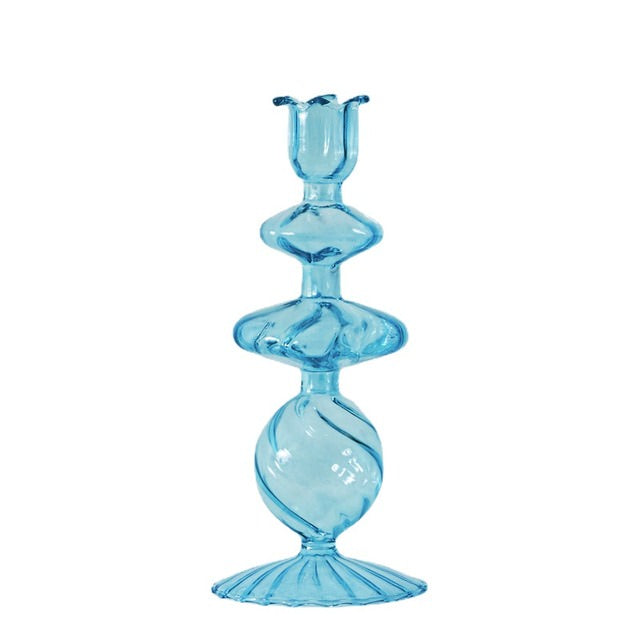 Aqua Blue Glass Candle Holder