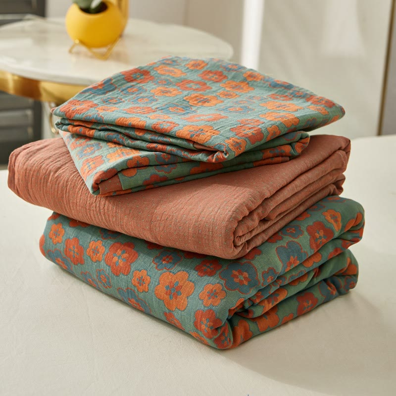 Colorful Flower Jacquard Cotton Reversible Quilt