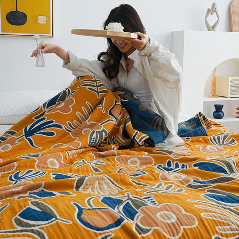 Bohemian Flower Print Double Side Quilt