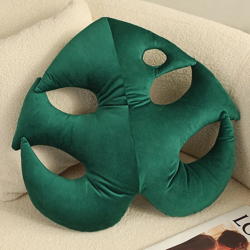 Coussin en peluche à feuilles tropicales