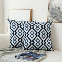 Housse de coussin à ornements brodés bleus