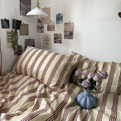 Beige & Brown Vintage Striped Bedding Set