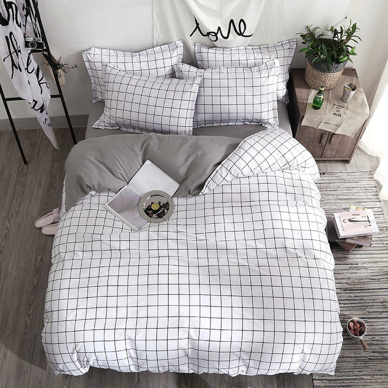 Plain Grid Bedding Set