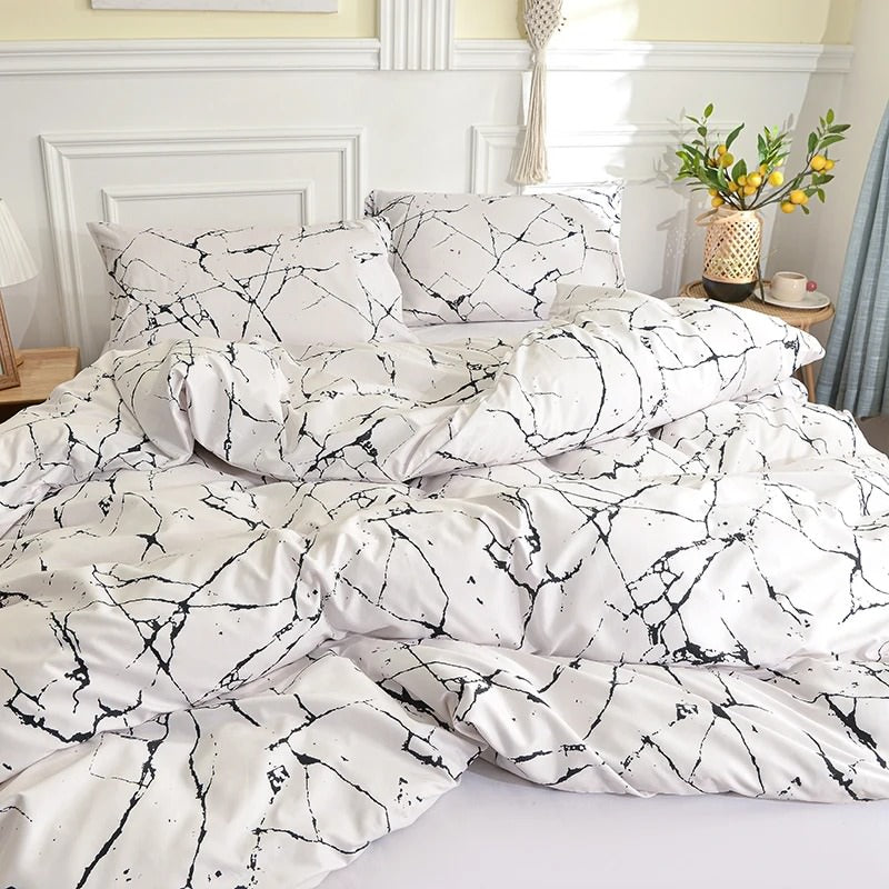 White Stone with Black Veins Bedding Set