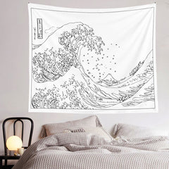 Black & White Kanagawa Wave Tapestry