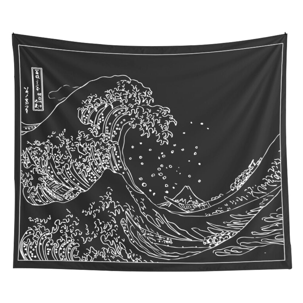 Black & White Kanagawa Wave Tapestry