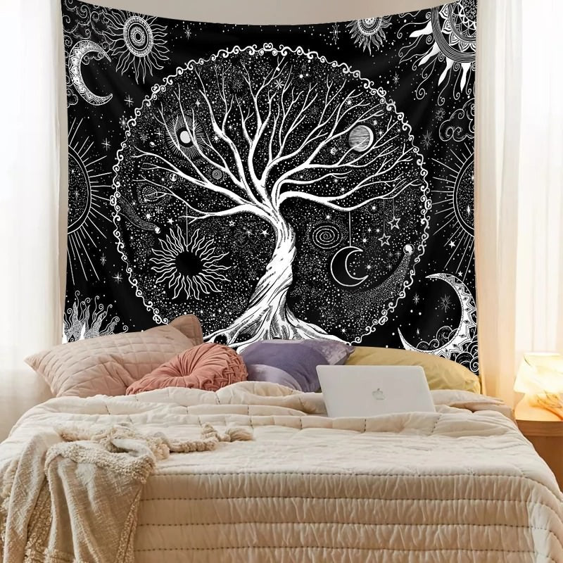 Black & White Life Tree Tapestry