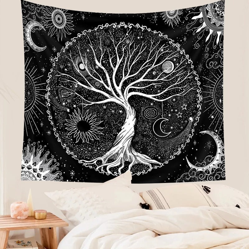 Black & White Life Tree Tapestry