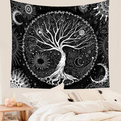 Black & White Life Tree Tapestry