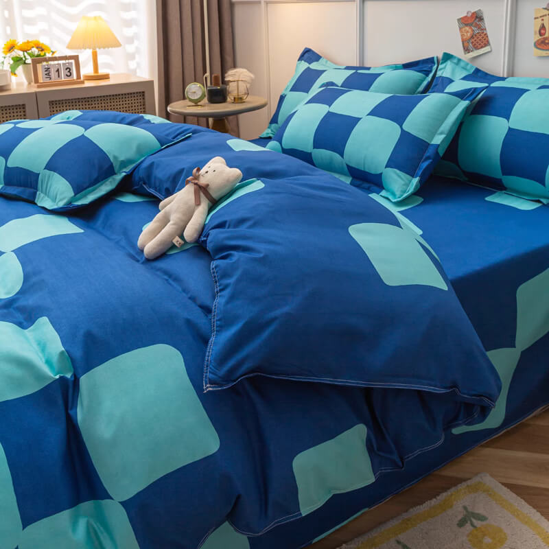 Blue Checker Bedding Set