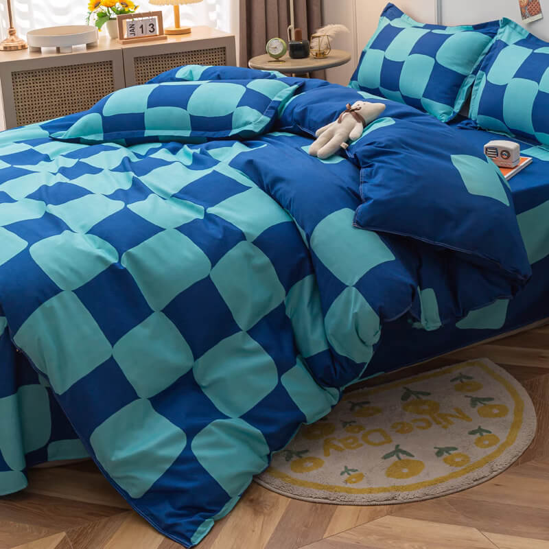 Blue Checker Bedding Set