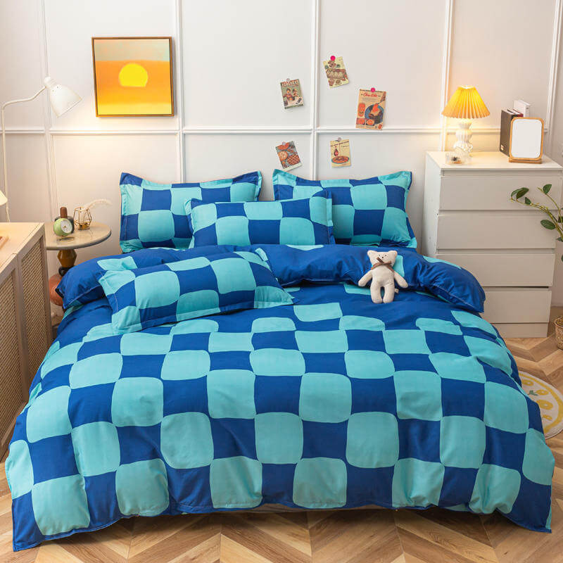 Blue Checker Bedding Set