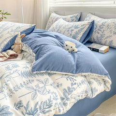 Monochrome Blue Wildflowers Print Bedding Set