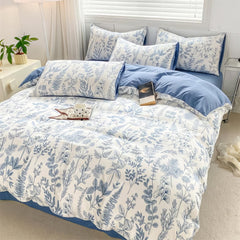 Monochrome Blue Wildflowers Print Bedding Set