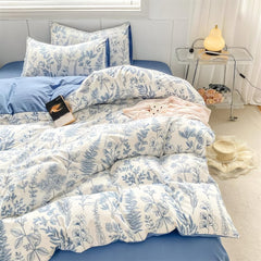 Monochrome Blue Wildflowers Print Bedding Set