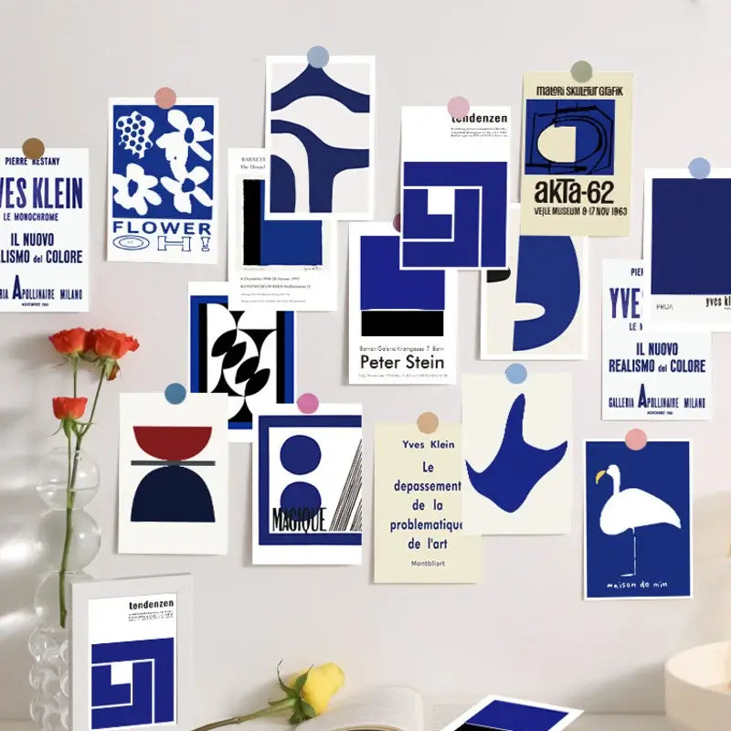 French Blue Prints Wall Collage Postcards