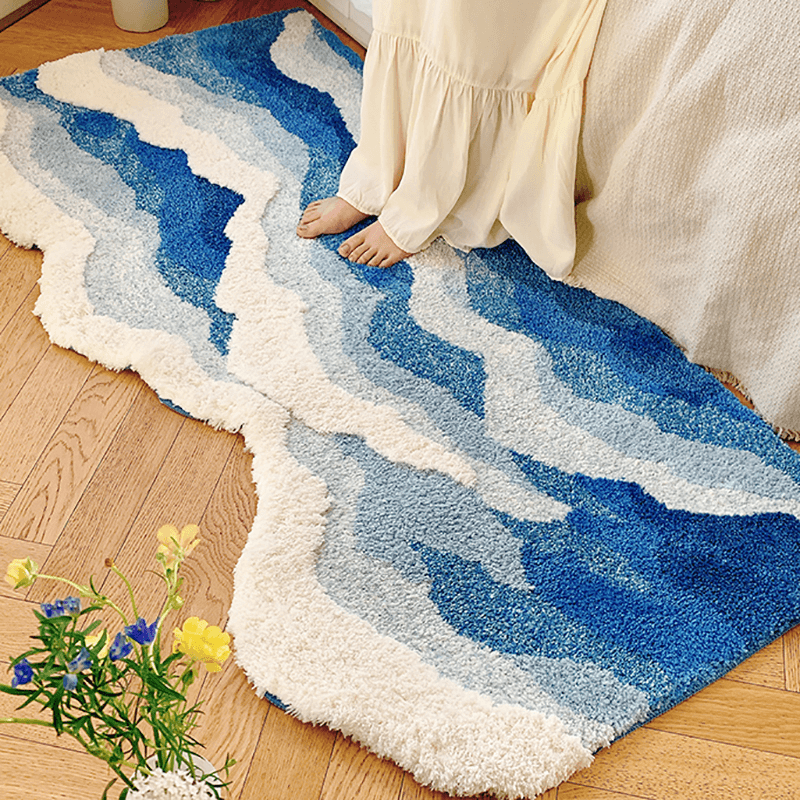 Blue Sea Waves Bedside Accent Rug