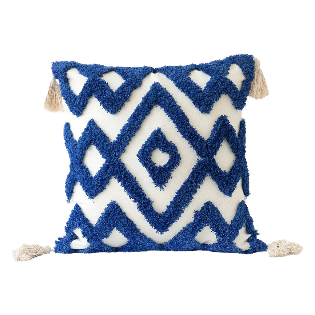 Blue Tufted Ornament Cushion Cover