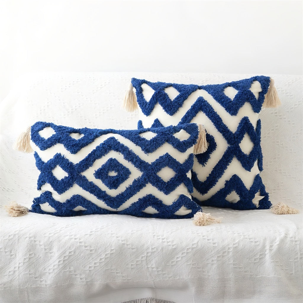 Blue Tufted Ornament Cushion Cover