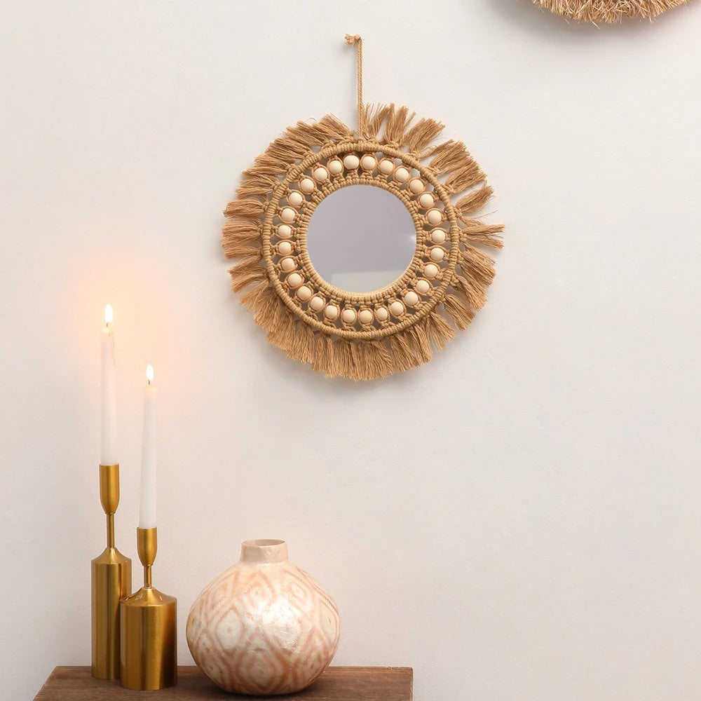 Boho Aesthetic Brown Macrame Mirror