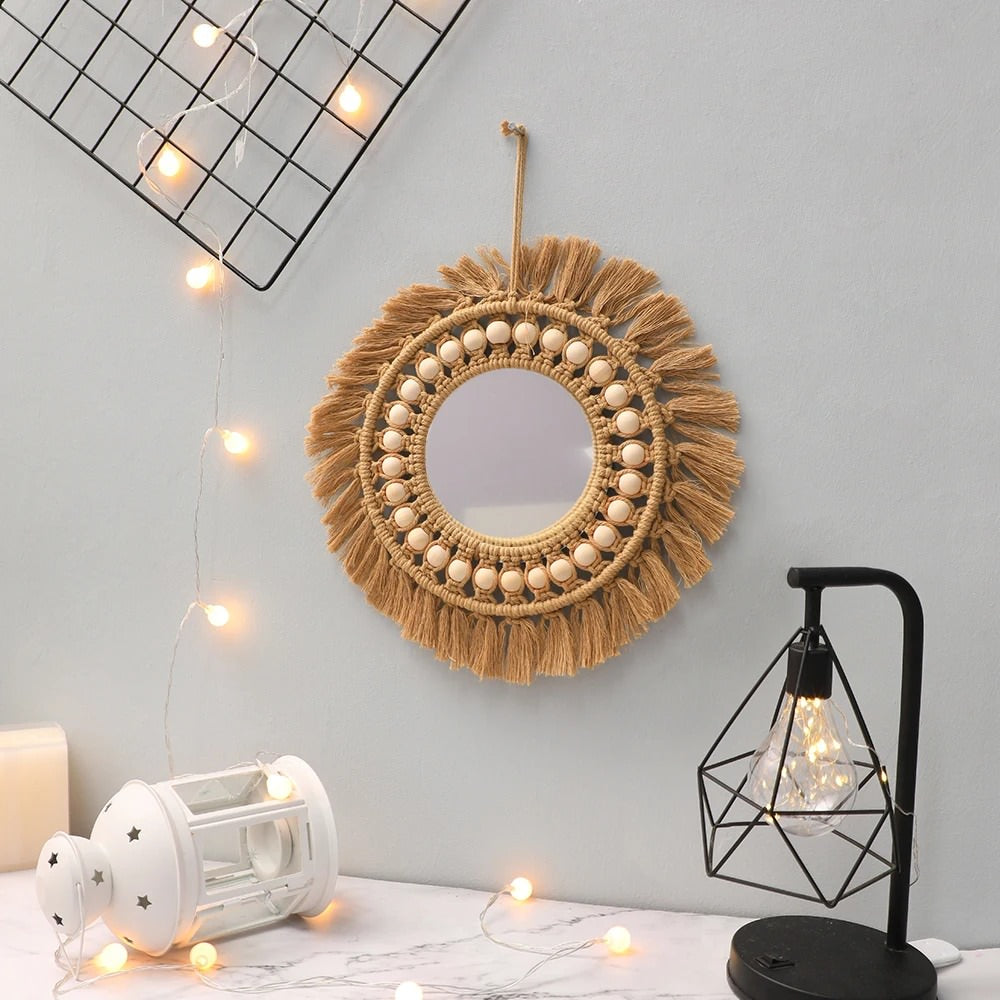 Boho Aesthetic Brown Macrame Mirror