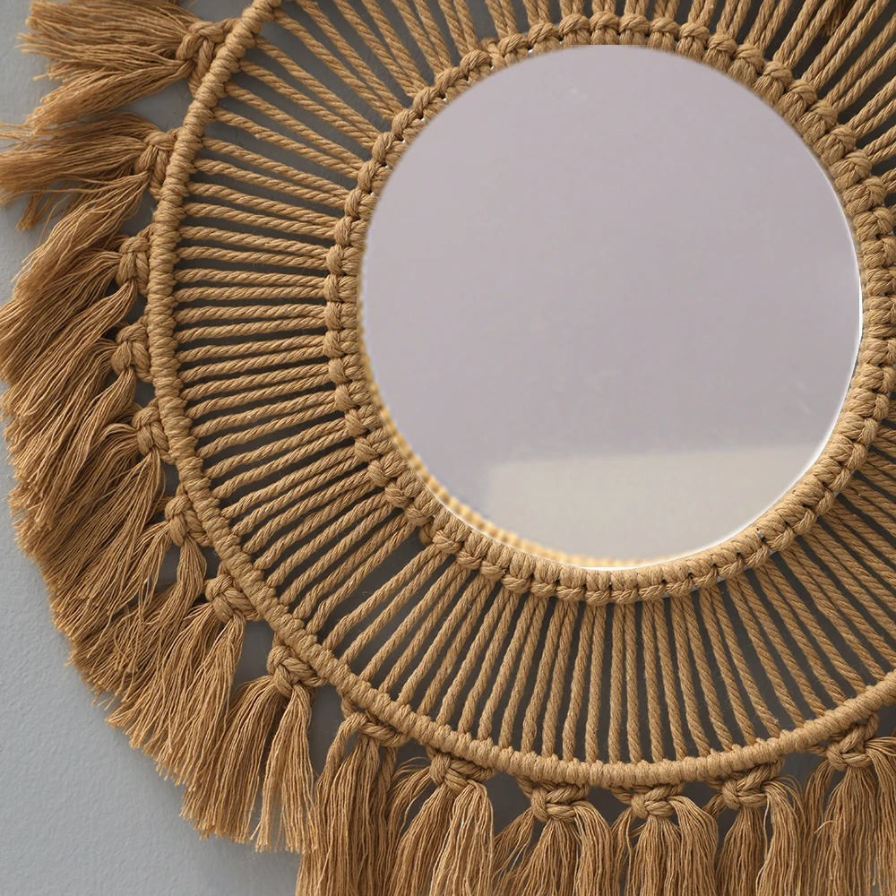 Boho Aesthetic Brown Macrame Mirror