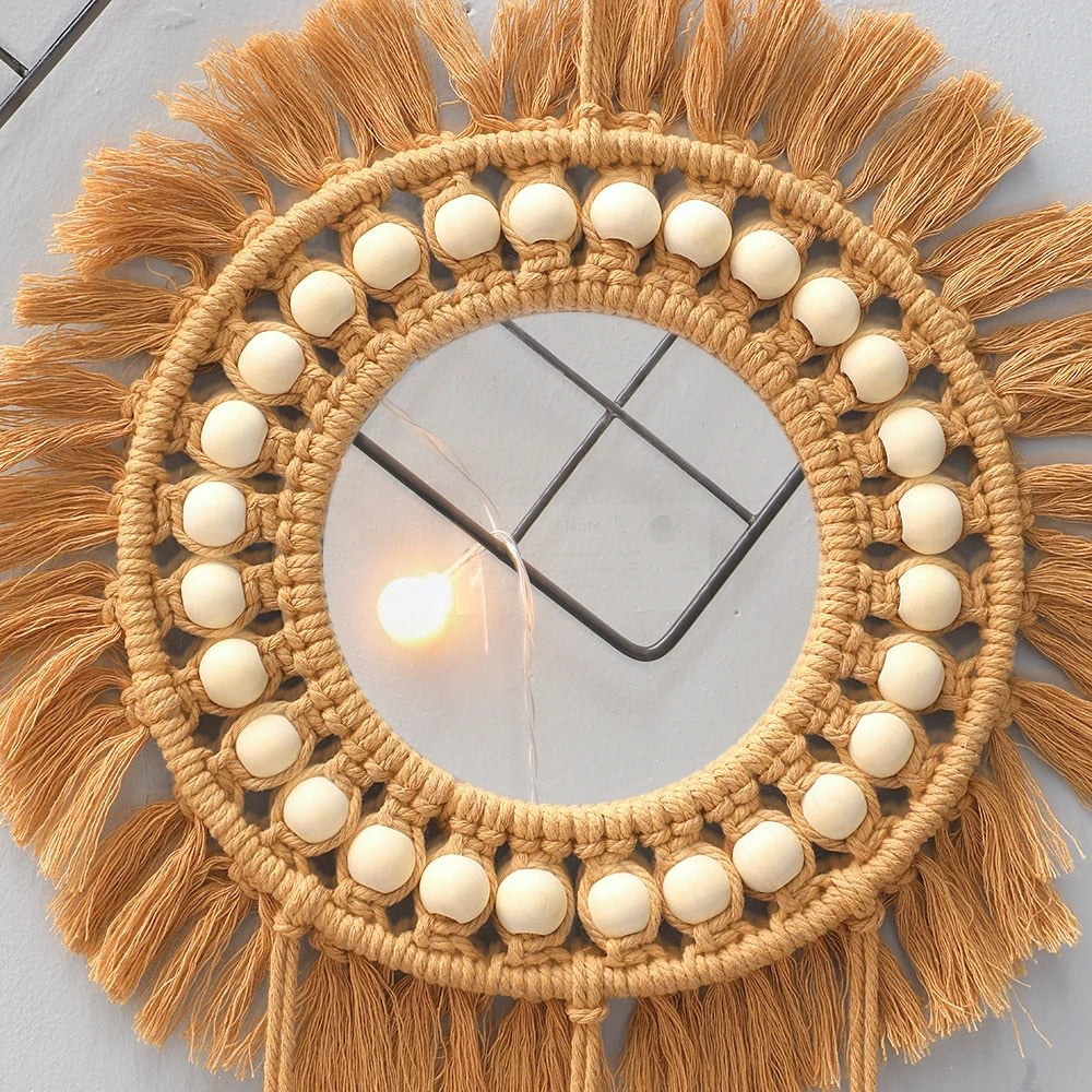 Boho Aesthetic Brown Macrame Mirror