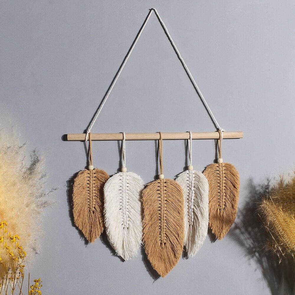 Macrame Feather Boho Wall Hanging Decor