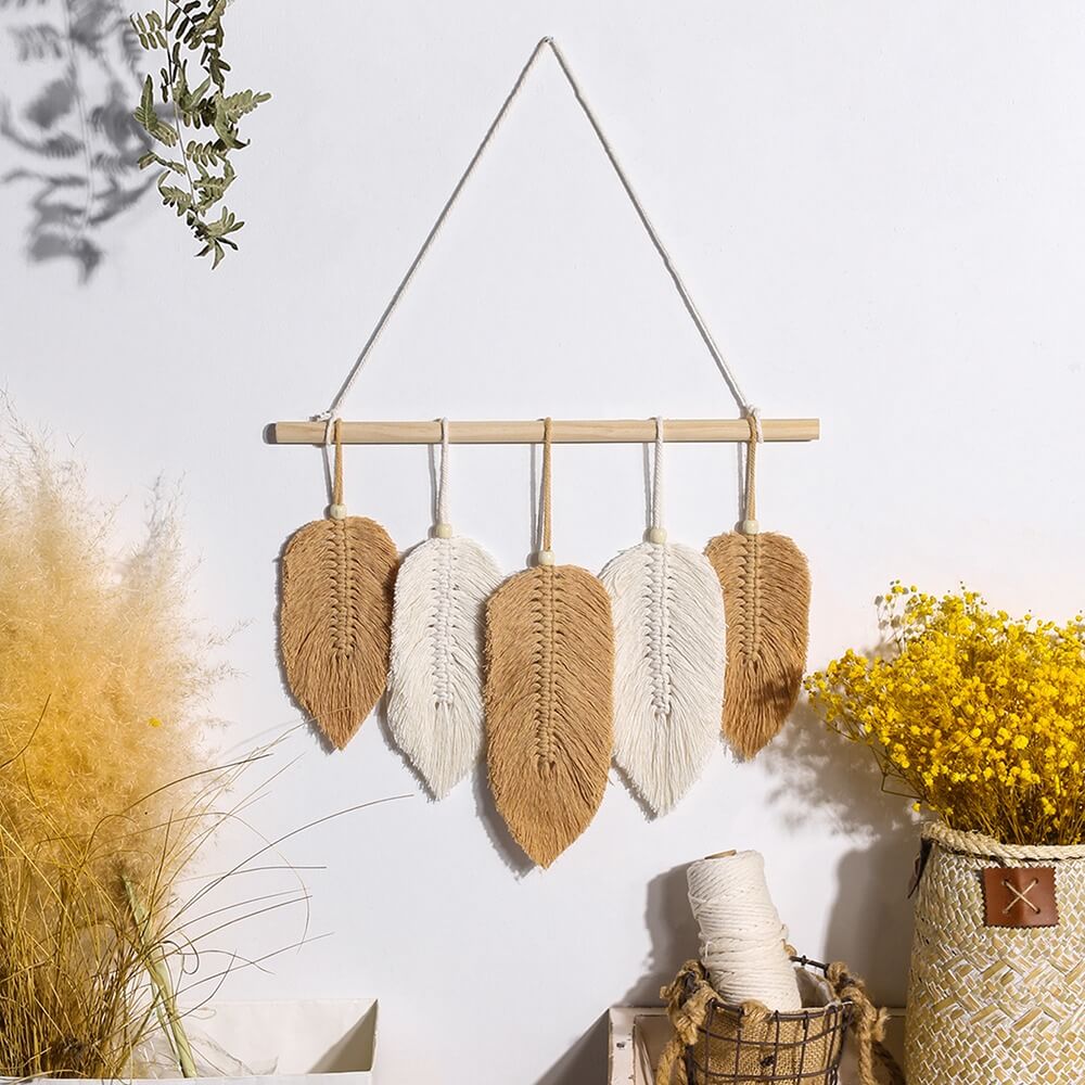 Macrame Feather Boho Wall Hanging Decor