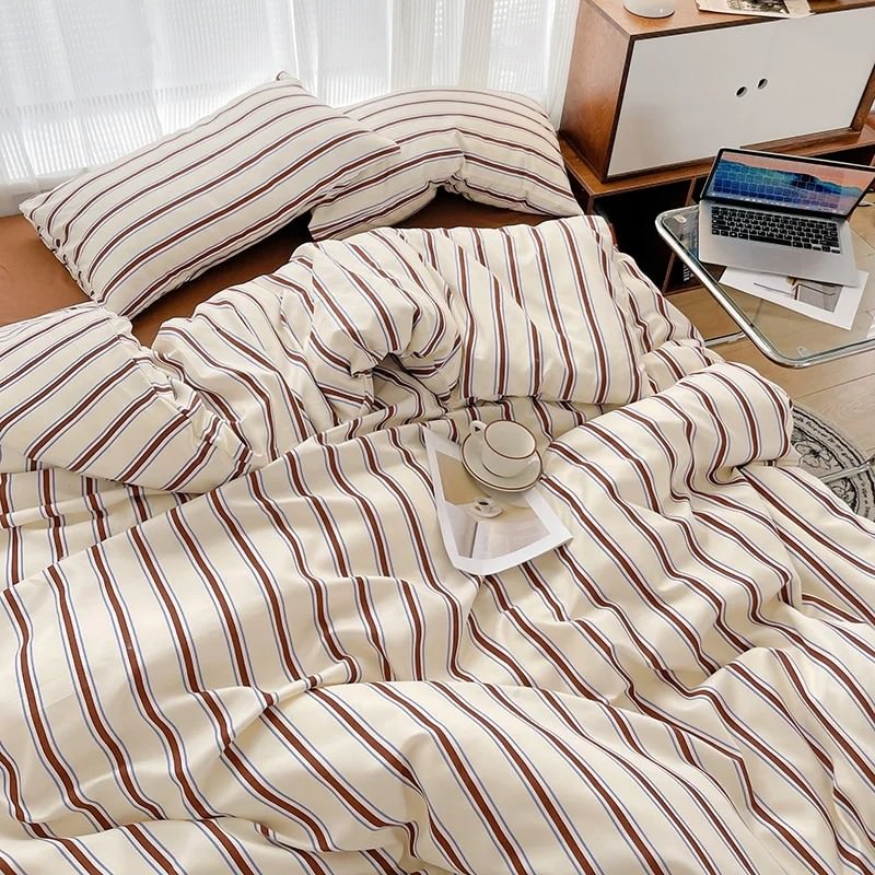 Brown Striped Minimalist Bedding Set