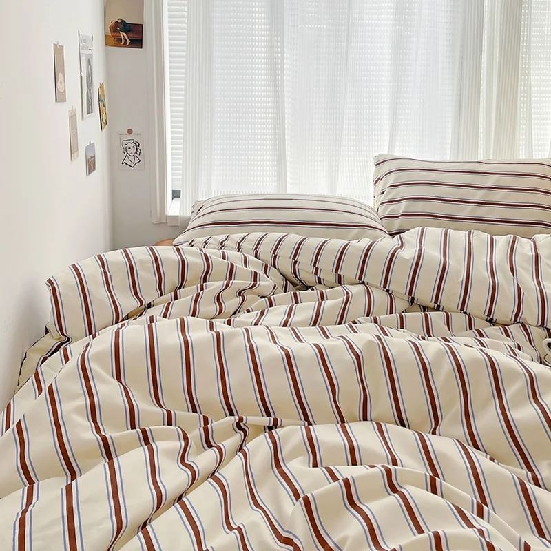 Brown Striped Minimalist Bedding Set