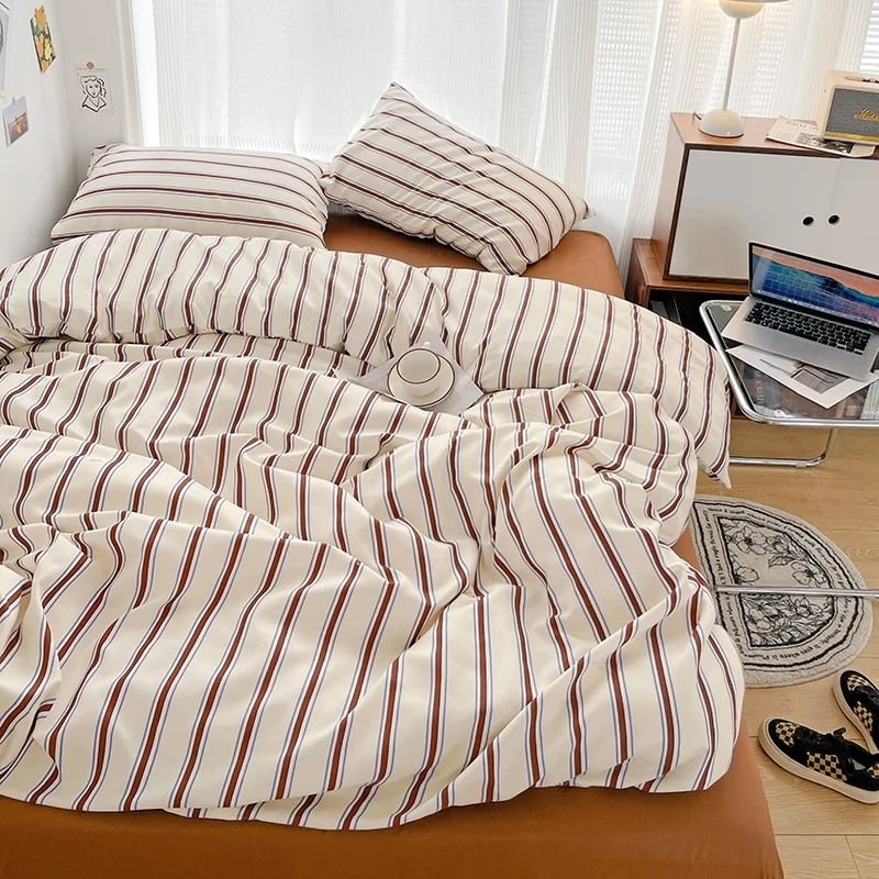 Brown Striped Minimalist Bedding Set